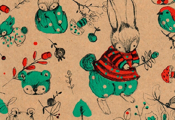 PAPEL DE REGALO KRAFT BOSQUE NEGRO VESTIDOS